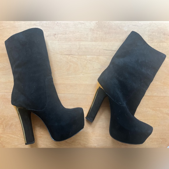 Theyskens’ Theory Suede Platform Boots with Gold Heel - Picture 8 of 9